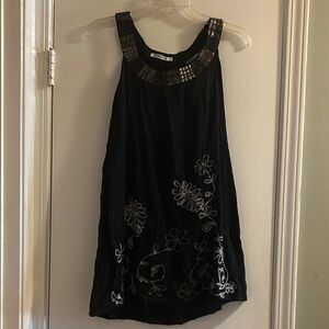 Monoreno Black and Silver Embellished Mini Dress with Floral Designs
